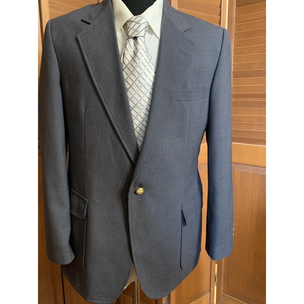 Vtg 80s Haggar Imperial 42 R Gray Sports Coat USA Gold Buttons Blazer Jacket